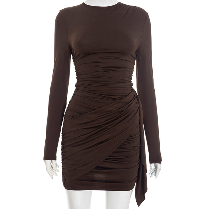 Long Sleeve Ruched Bodycon Mini Dress