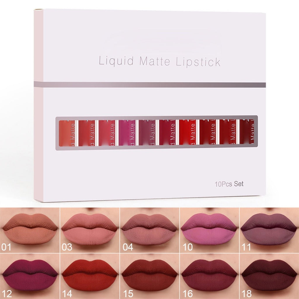 10Pcs Matte Waterproof Long Lasting Lip Gloss