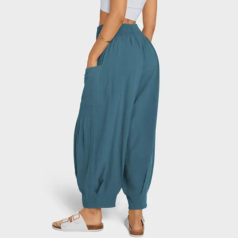 Pantaloni casual da donna, ampi e a vita alta, modello harem