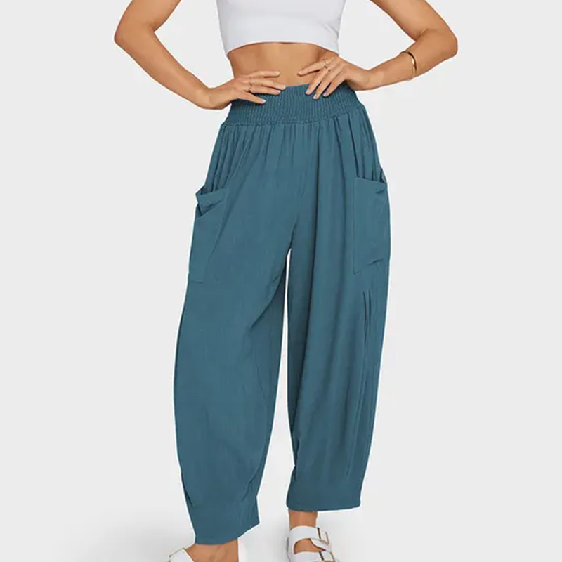 Pantaloni casual da donna, ampi e a vita alta, modello harem