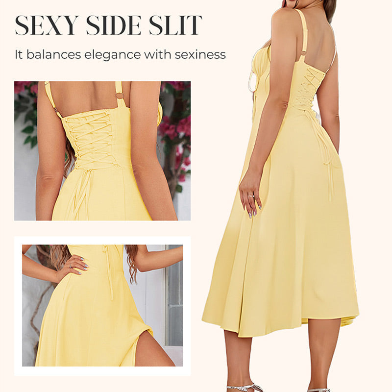 Women's Elegant Lace-Up Dress with Side Slit