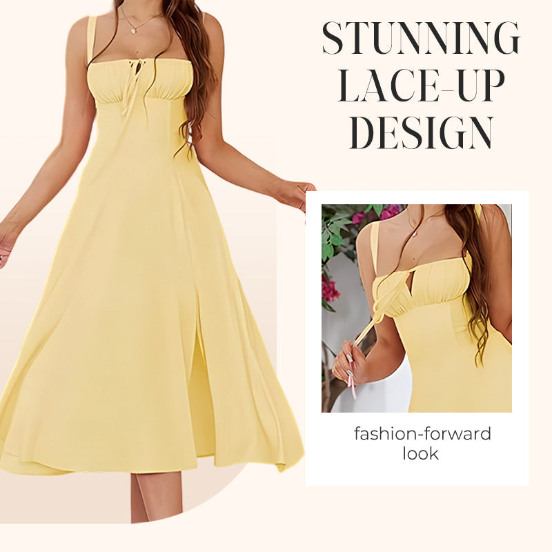 Women's Elegant Lace-Up Dress with Side Slit