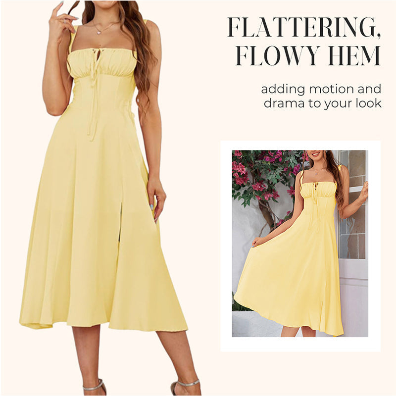 Women's Elegant Lace-Up Dress with Side Slit