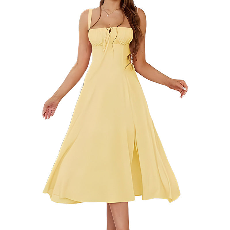 Women's Elegant Lace-Up Dress with Side Slit