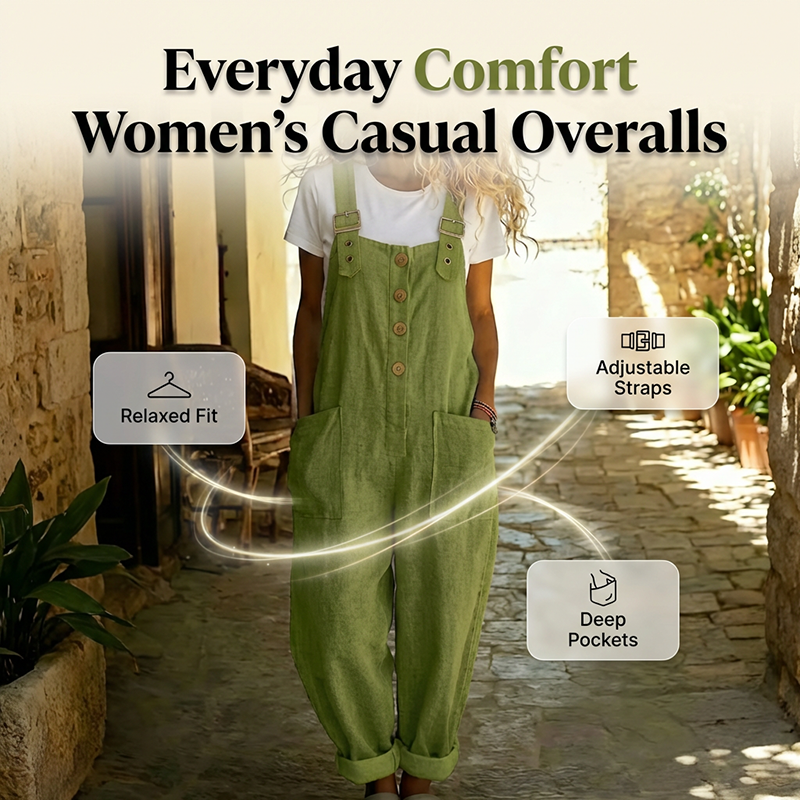 Casual tuinbroek voor dames met knoopsluiting aan de voorkant - verstelbare banden, ademende stof en comfortabele pasvorm, nieuw binnen