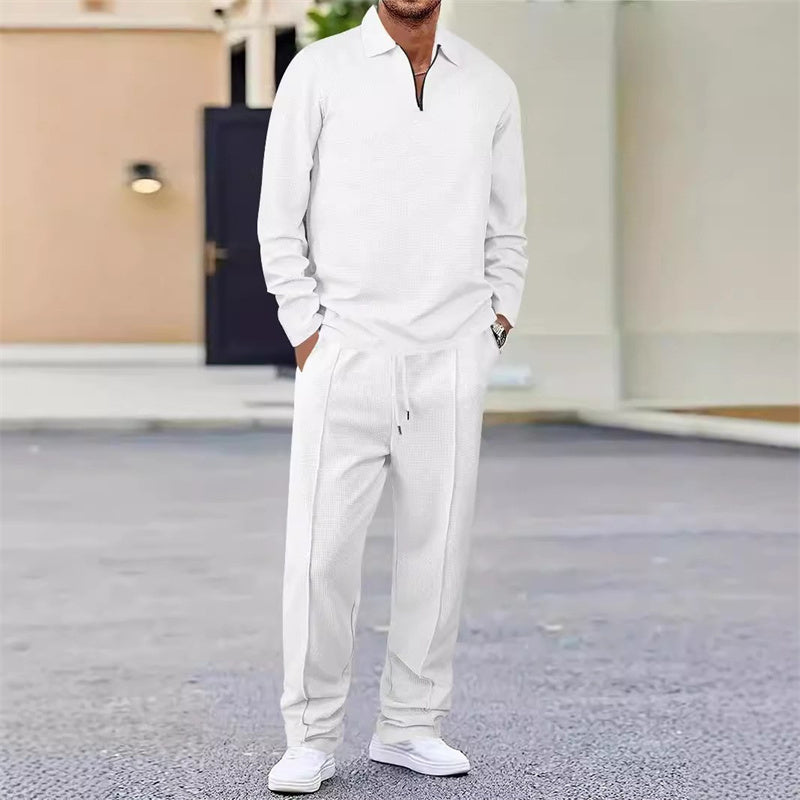 Conjunto de sudadera de punto waffle y pantalones de pierna recta para hombre