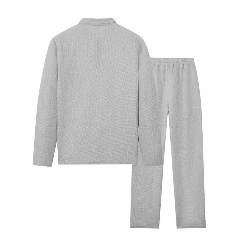 Conjunto de sudadera de punto waffle y pantalones de pierna recta para hombre