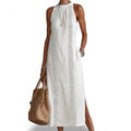 Robe midi pour femme à dos nu avec empiècement en dentelle