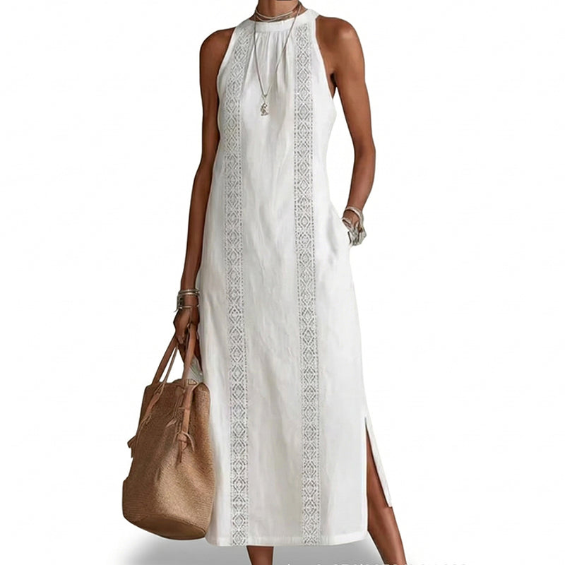 Robe midi pour femme à dos nu avec empiècement en dentelle