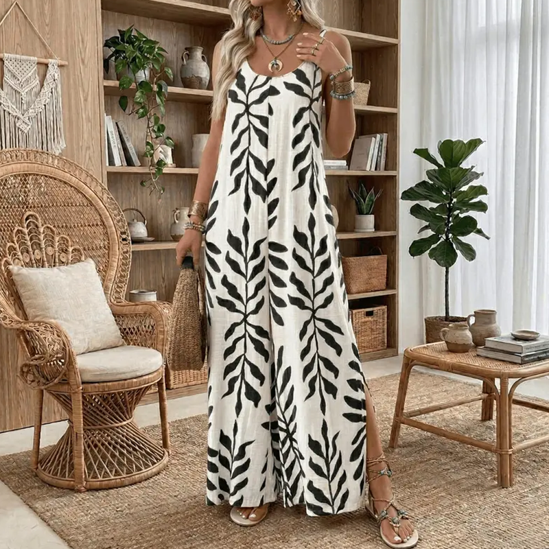 Women's Leaf Print Spaghetti Strap Jumpsuit