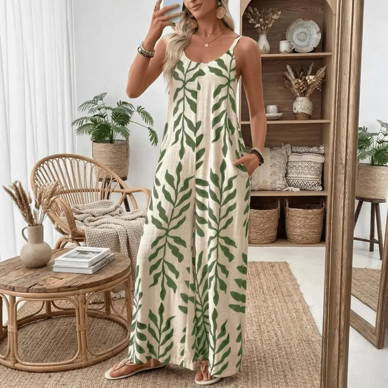Women's Leaf Print Spaghetti Strap Jumpsuit