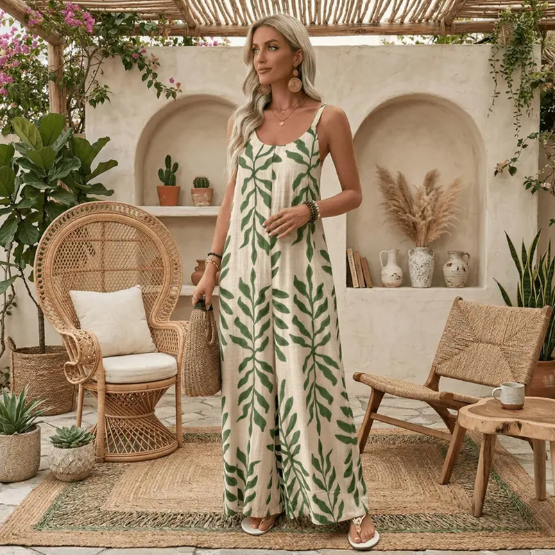 Women's Leaf Print Spaghetti Strap Jumpsuit