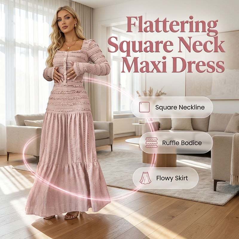 New Arrival Flattering Square Neck Maxi Dress
