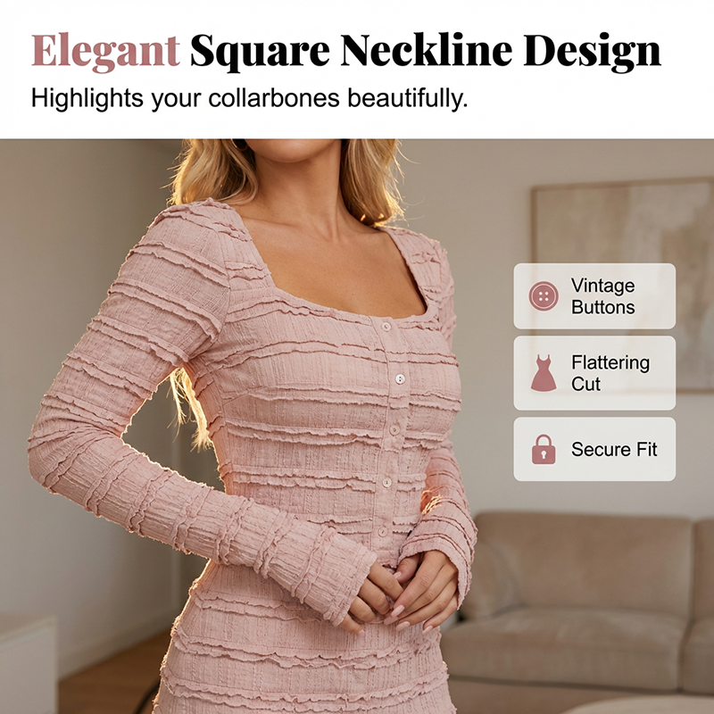 New Arrival Flattering Square Neck Maxi Dress