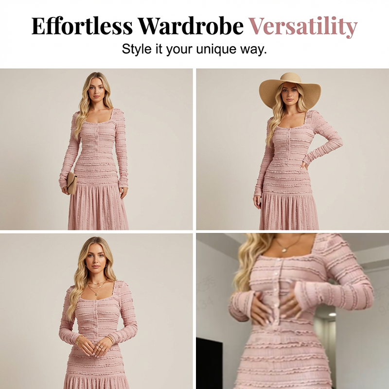New Arrival Flattering Square Neck Maxi Dress
