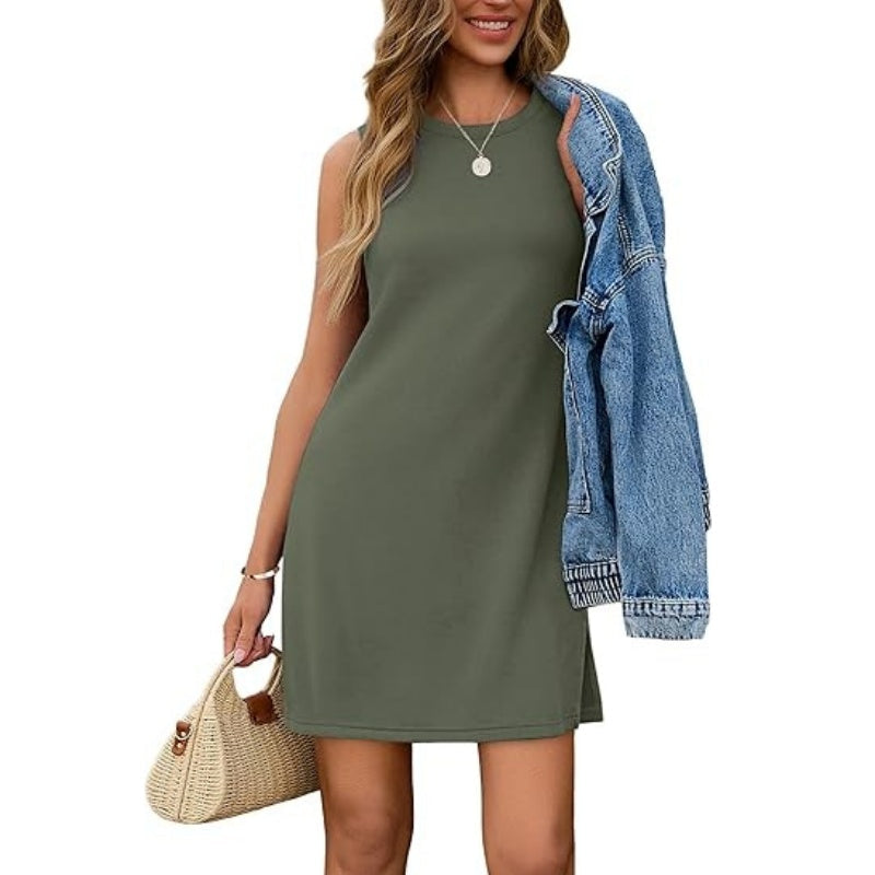 Women's Elegant Solid Sleeveless Slit Short Dress
