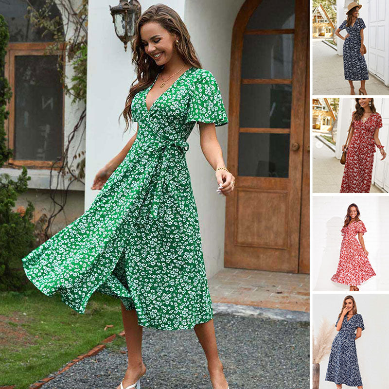 Elegant Floral V-Neck Dress