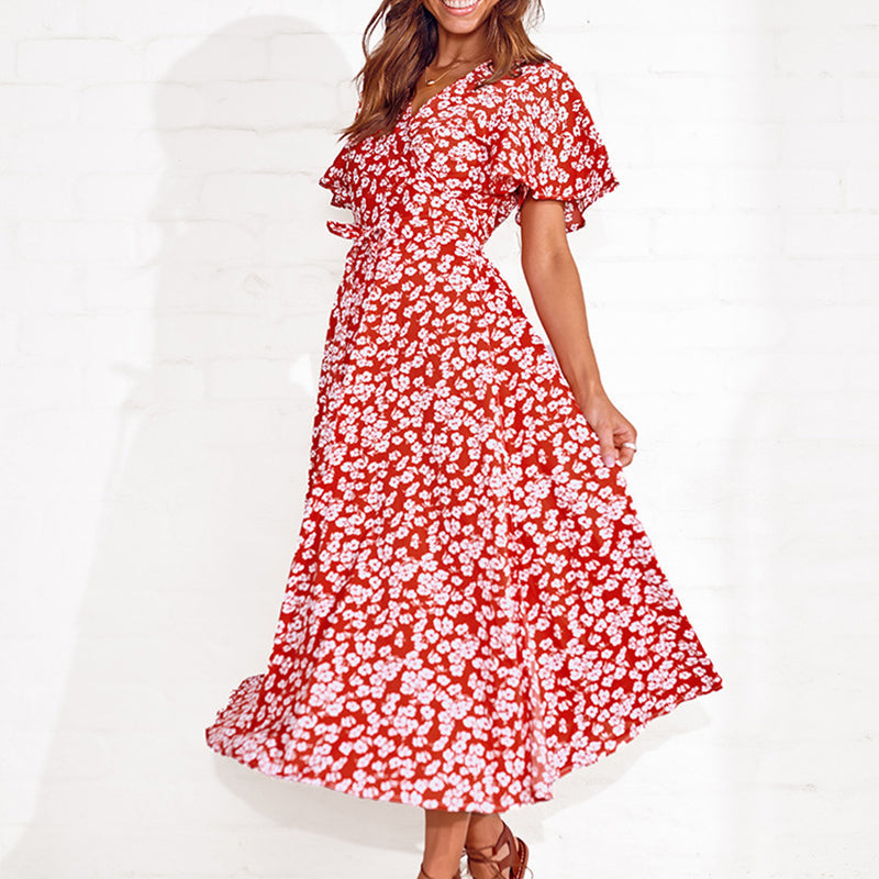 Elegant Floral V-Neck Dress