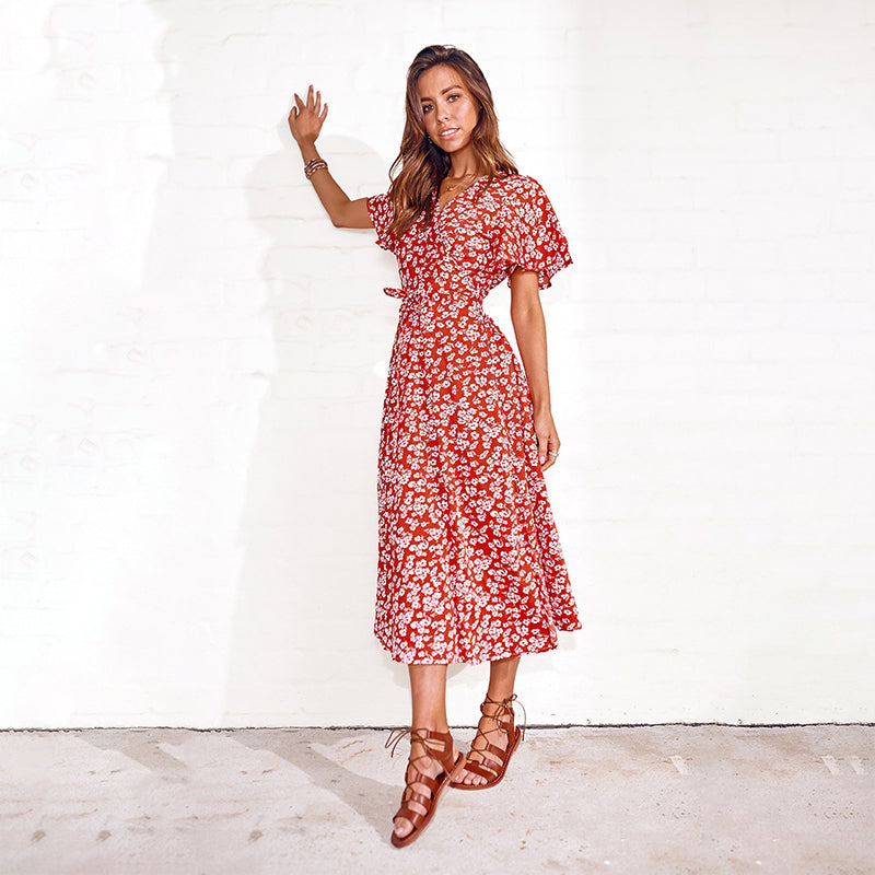 Elegant Floral V-Neck Dress