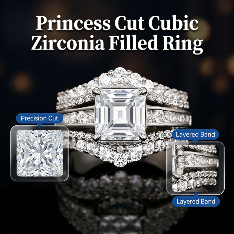 Ring voor dames met princess-slijpvorm en ingelegde kubieke zirkonia