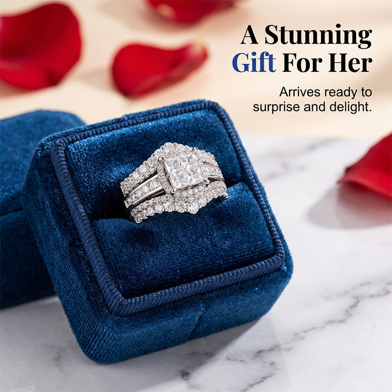 Ring voor dames met princess-slijpvorm en ingelegde kubieke zirkonia