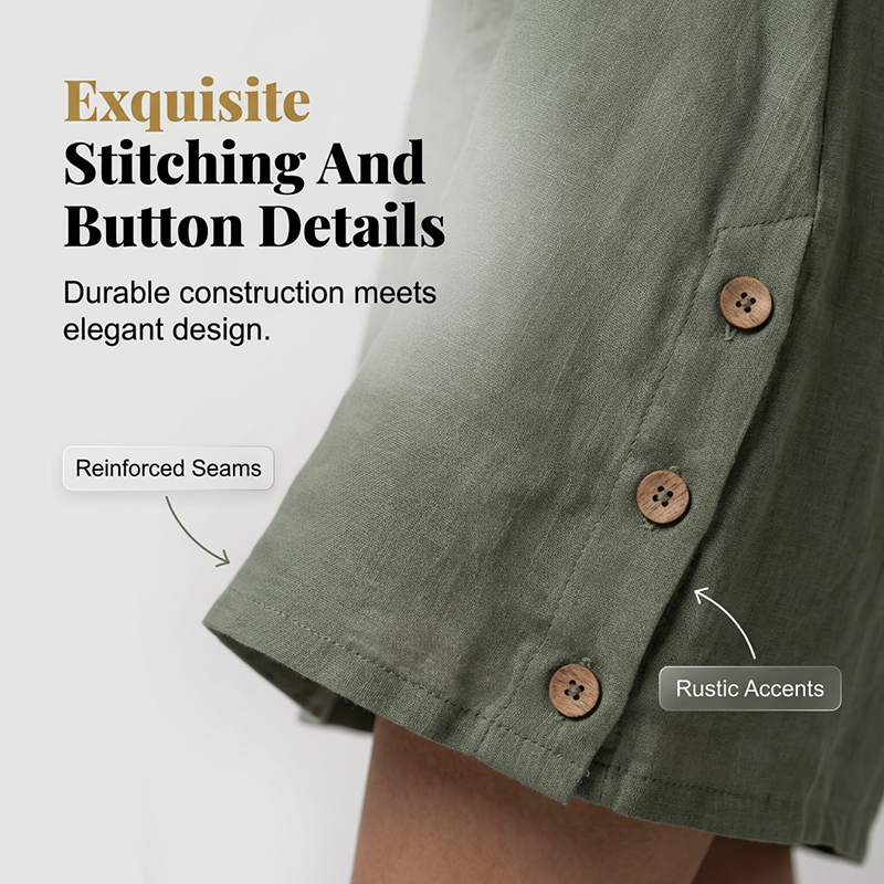 Women's Casual Cotton Linen Dress with Pockets