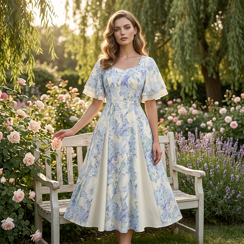 Sierlijke fit-and-flare-jurk met vlindermouwen