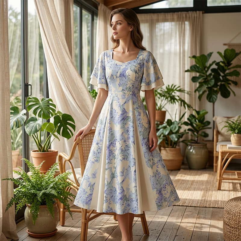 Sierlijke fit-and-flare-jurk met vlindermouwen