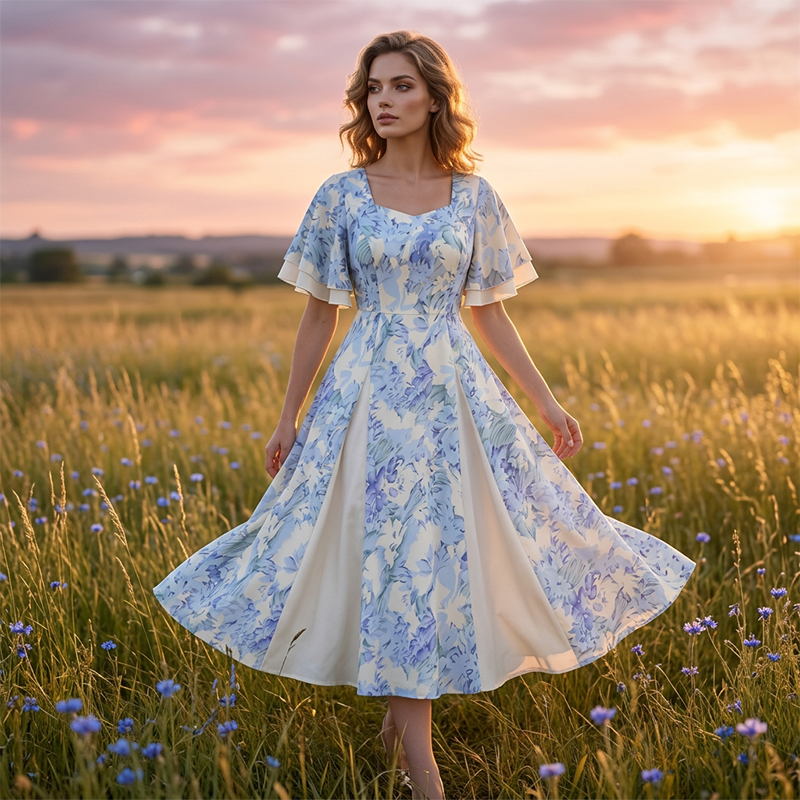 Sierlijke fit-and-flare-jurk met vlindermouwen
