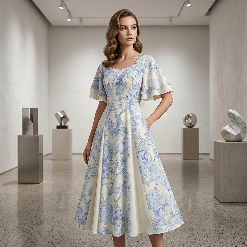 Sierlijke fit-and-flare-jurk met vlindermouwen