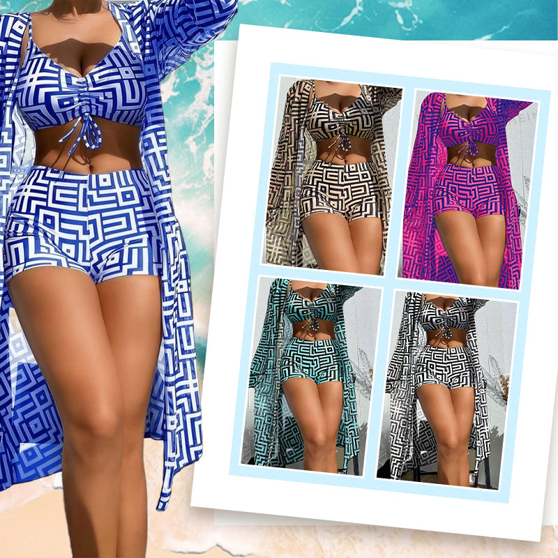 Women's 3-Piece Geometric Print Swimwear Set