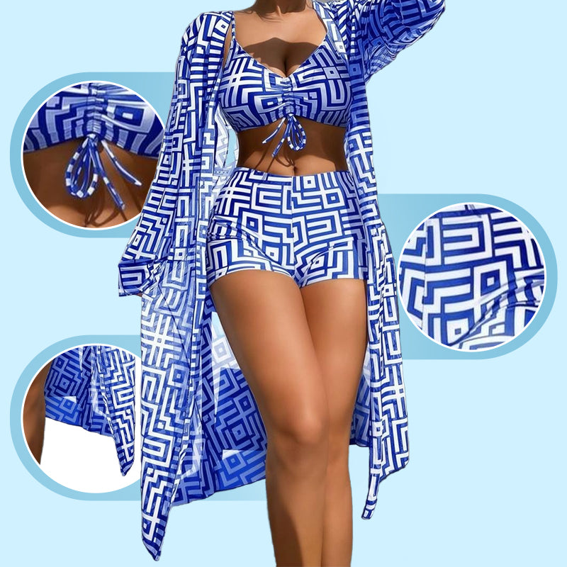 Women's 3-Piece Geometric Print Swimwear Set