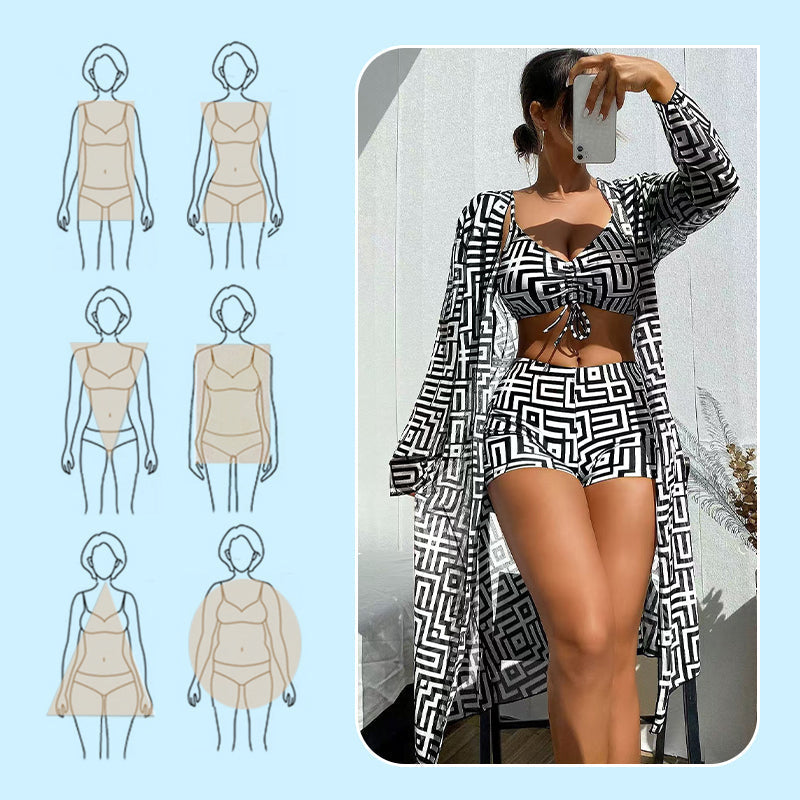 Women's 3-Piece Geometric Print Swimwear Set