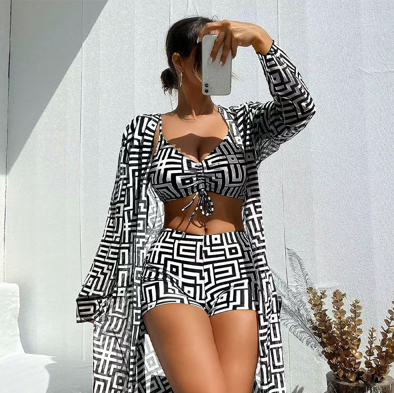 Women's 3-Piece Geometric Print Swimwear Set
