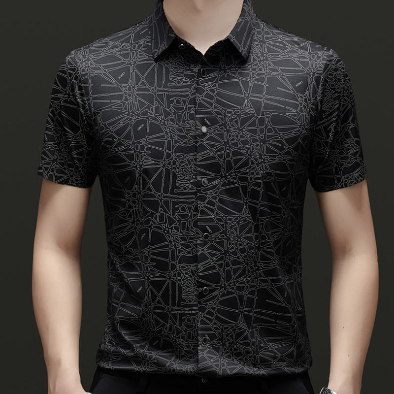 Chique overhemd met korte mouwen, revers en abstract geometrisch patroon voor heren