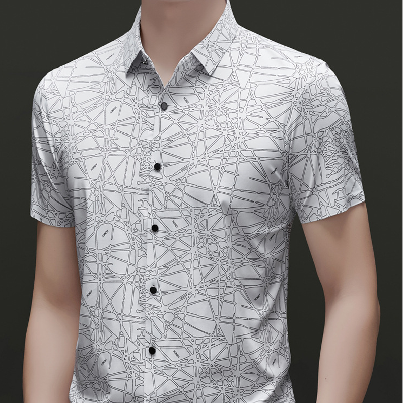 Chique overhemd met korte mouwen, revers en abstract geometrisch patroon voor heren