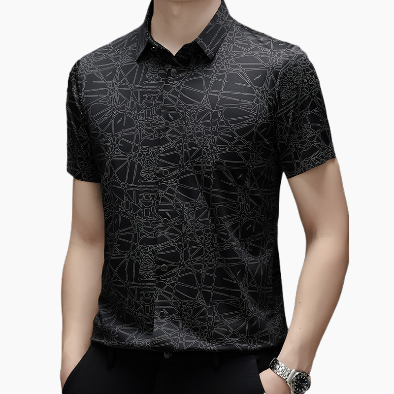 Chique overhemd met korte mouwen, revers en abstract geometrisch patroon voor heren