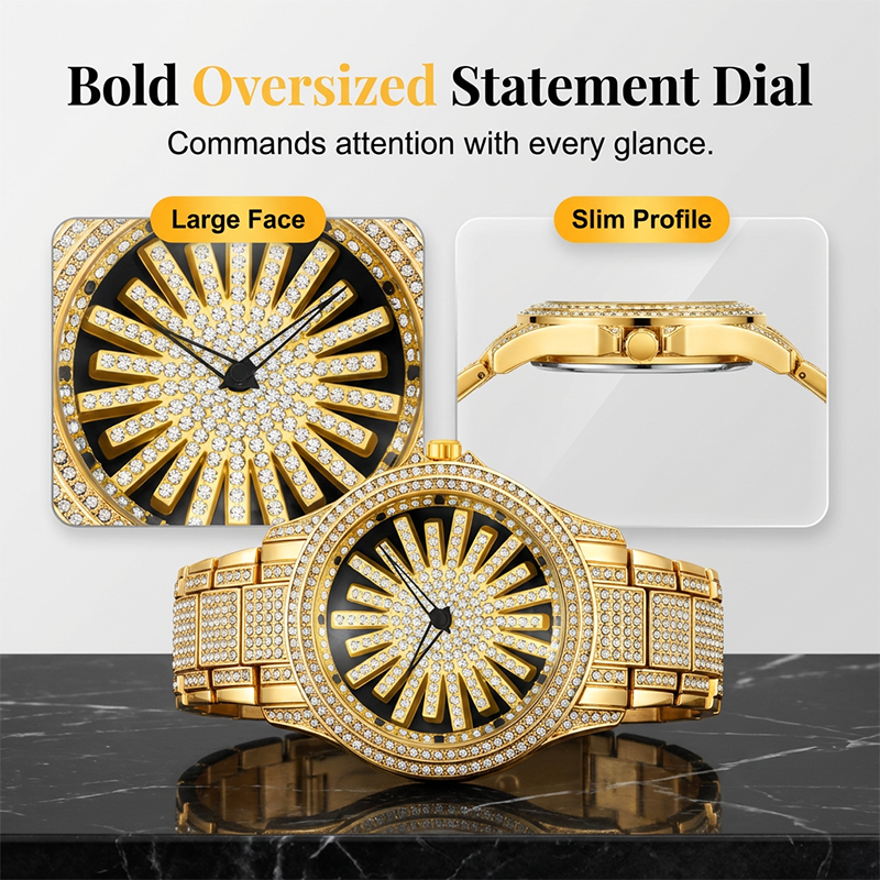 Men's Iced-Out Watch with Rotating Dial ¨C Sparkling Crystals, Precise Quartz & Butterfly Clasp