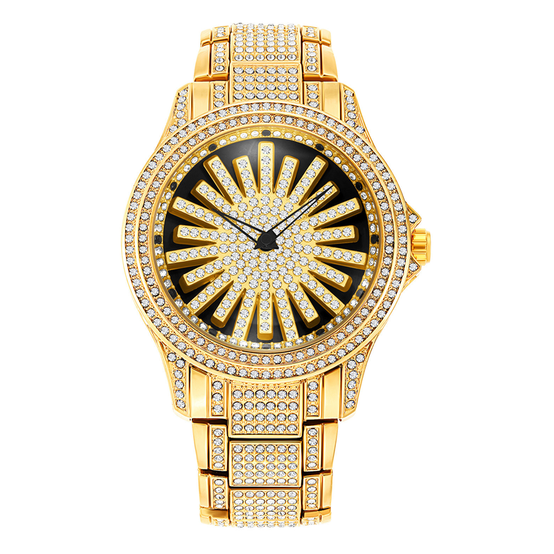 Men's Iced-Out Watch with Rotating Dial ¨C Sparkling Crystals, Precise Quartz & Butterfly Clasp