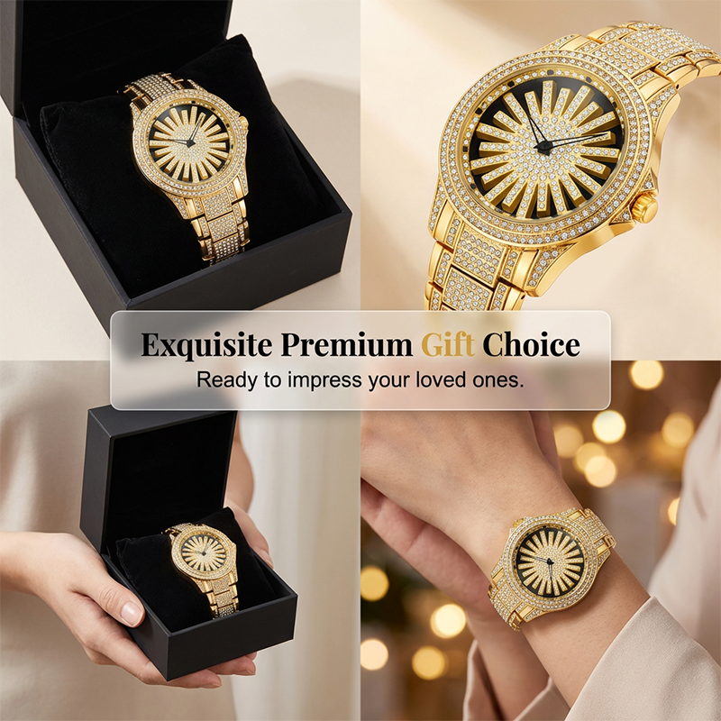 Men's Iced-Out Watch with Rotating Dial ¨C Sparkling Crystals, Precise Quartz & Butterfly Clasp