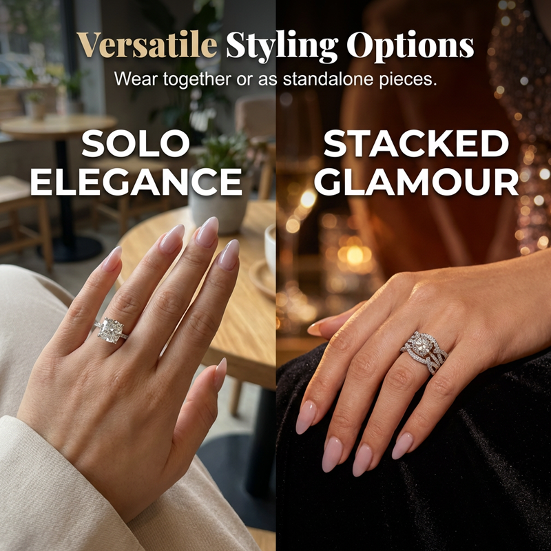 Elegant Square Solitaire & Enhancer Ring