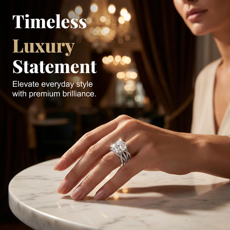 Elegant Square Solitaire & Enhancer Ring