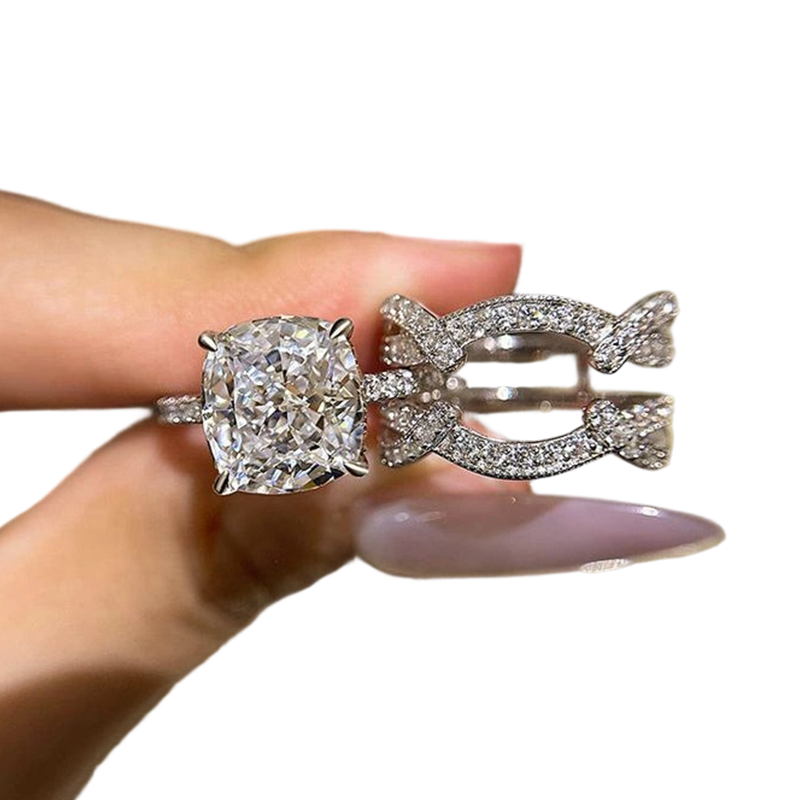 Elegant Square Solitaire & Enhancer Ring