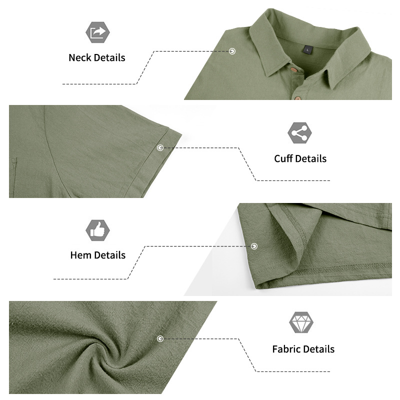 2026 Men's Cotton Linen Short Sleeve Collared Shirt