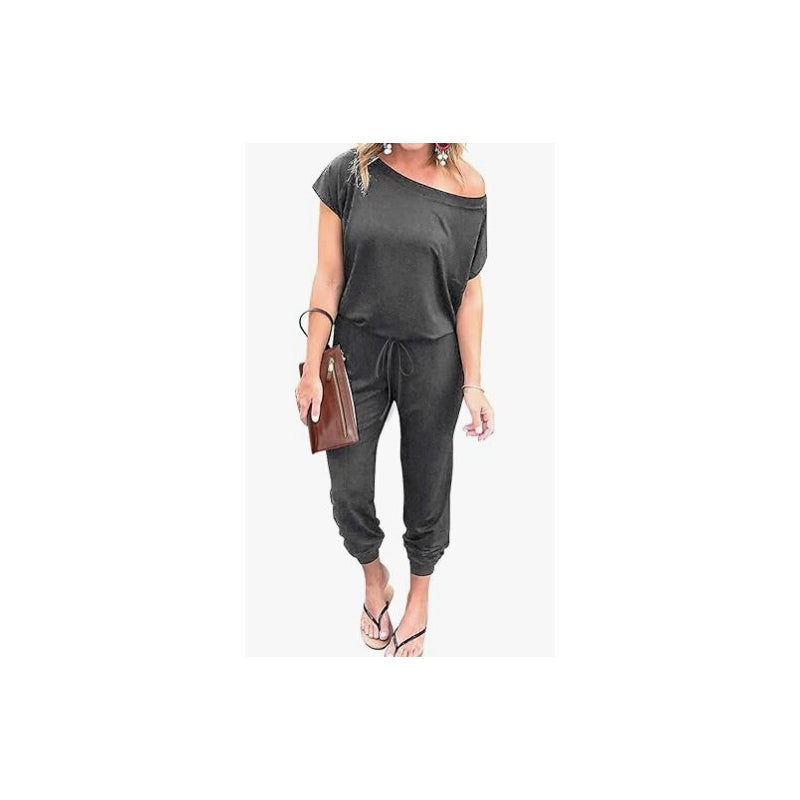 Women's Casual Off Shoulder Short Sleeve Jumpsuit