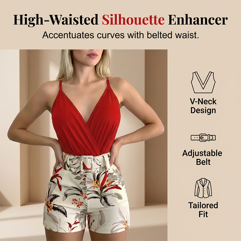 Women's V-Neck Top & Shorts 2-Piece Set