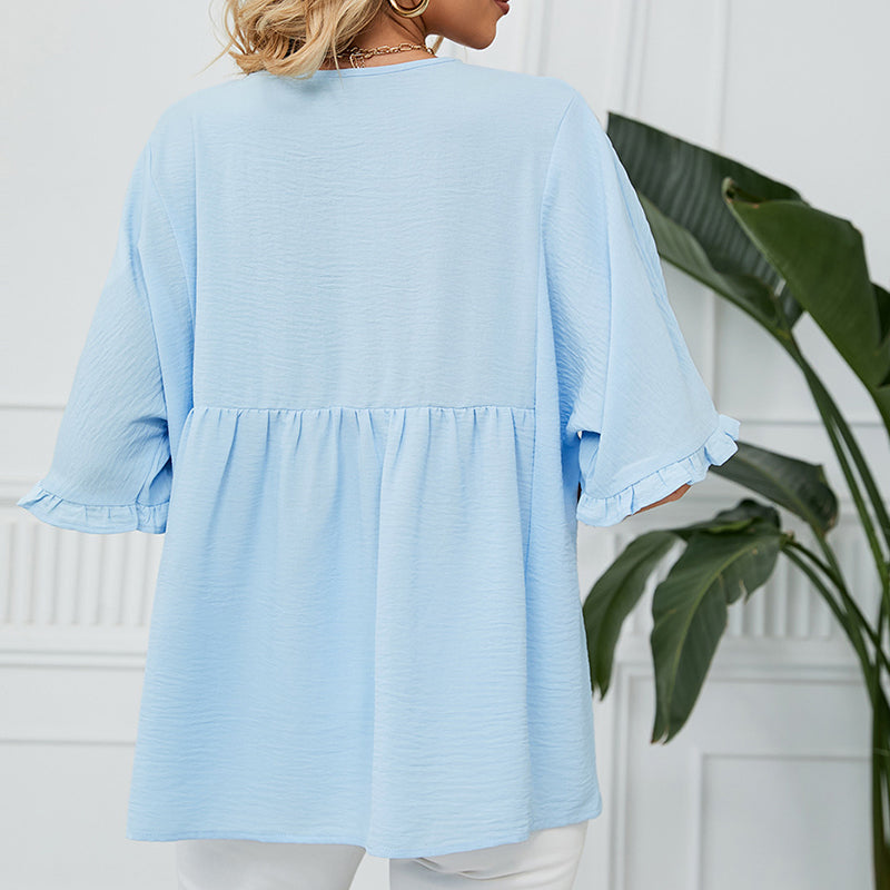 Women's V Neck Short Sleeve Casual Blouses Tops
