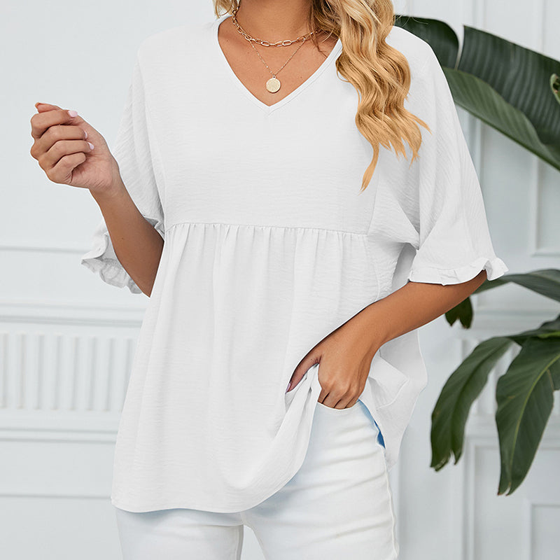 Women's V Neck Short Sleeve Casual Blouses Tops