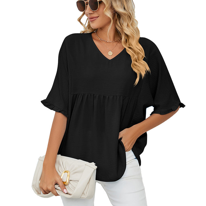 Women's V Neck Short Sleeve Casual Blouses Tops