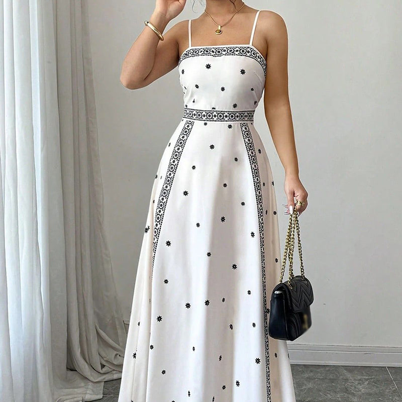 Elegante damesjurk met print en spaghettibandjes